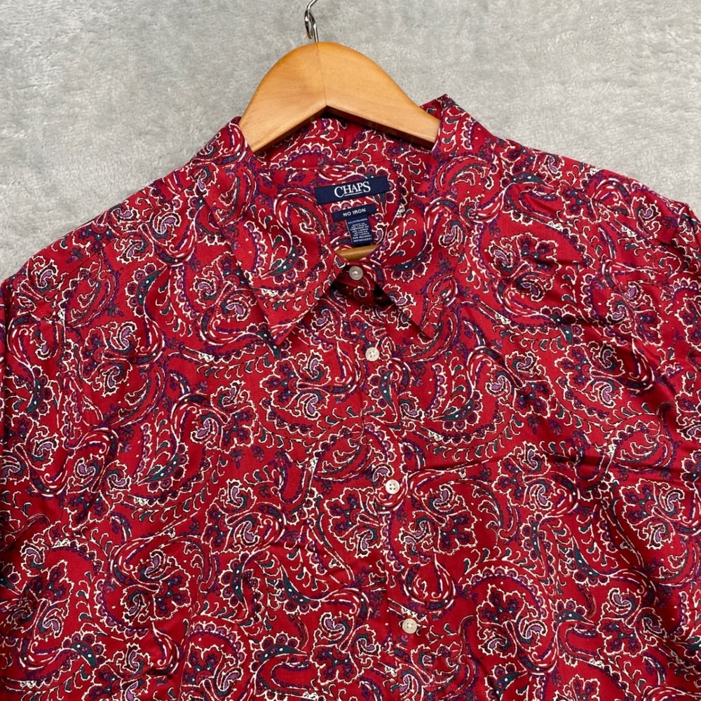 Chaps LS Button Down No Iron Red Paisley Cotton 3X Cottagecore Boho Americana - Picture 9 of 12